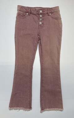 Cat & Jack Kids Girl Pink Flare Jeans Distressed Hem Snap Button Fly Size 7